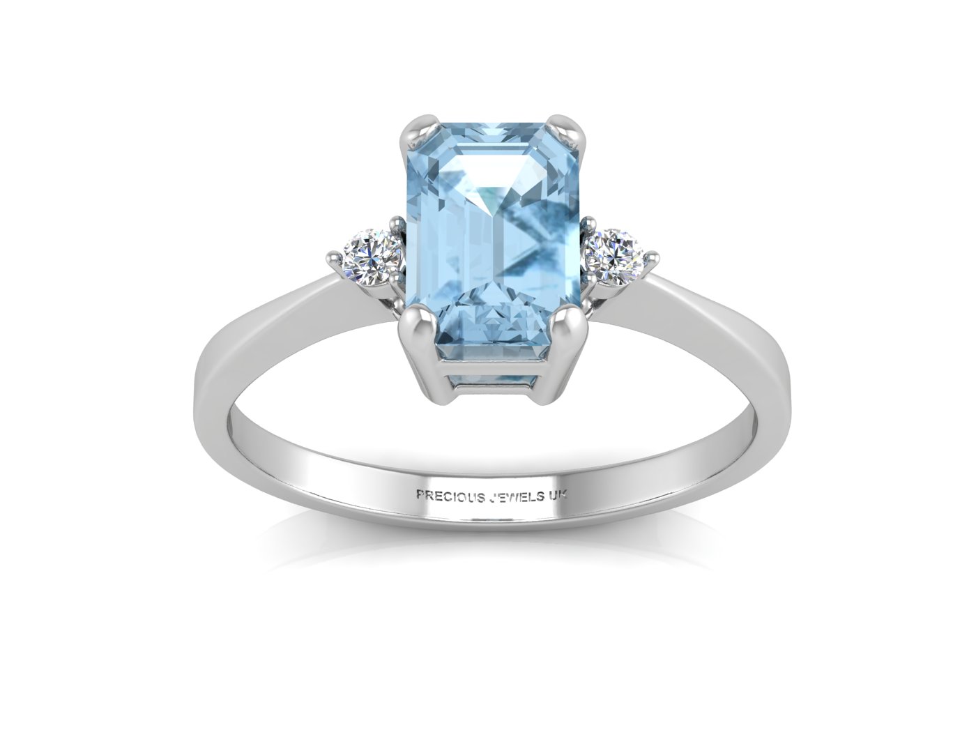 9ct White Gold Diamond amp; Emerald Cut Blue Topaz Engagement 